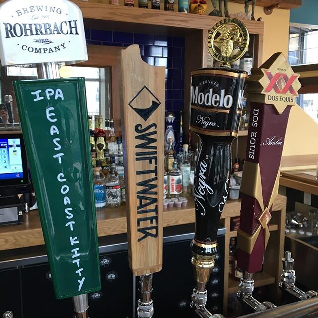 Currently on tap for $10 growler fills.
Rohrbachs East Coast Kitty 
Swiftwater IPA
Modello Negra
XXAmbar