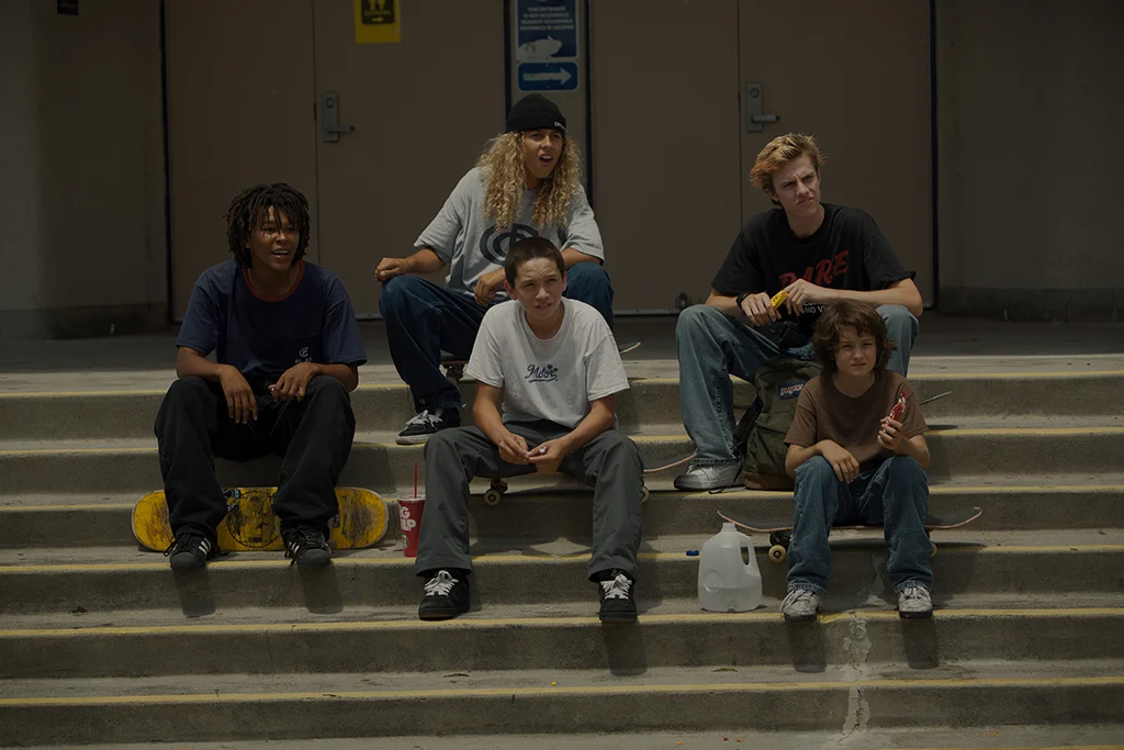 Na-kel Smith (Ray), Olan Prenatt (Fuckshit), Gio Galicia (Ruben), Ryder McLaughlin (Fourth Grade), & Sunny Suljic (Stevie) in mid90s