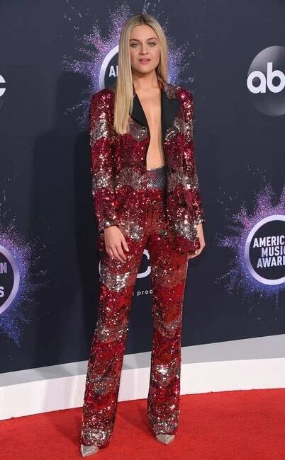 red sequin pantsuit
