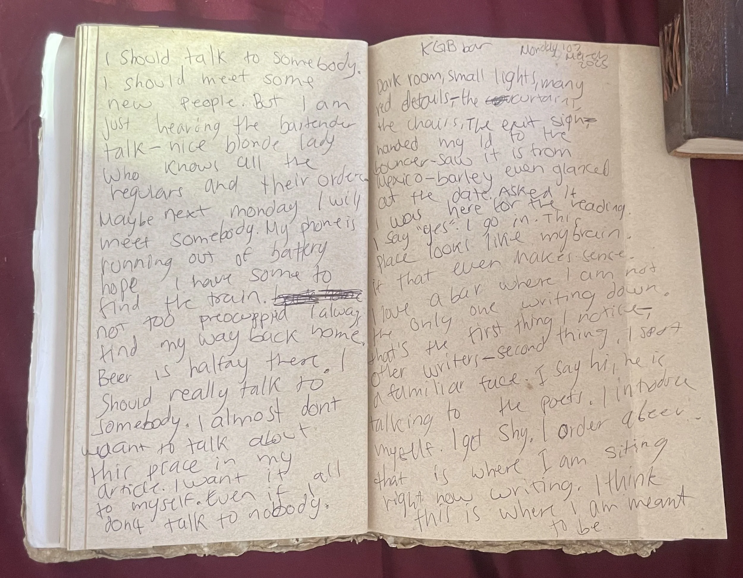  Diary entry from first time at KGB bar (intro of this article) 