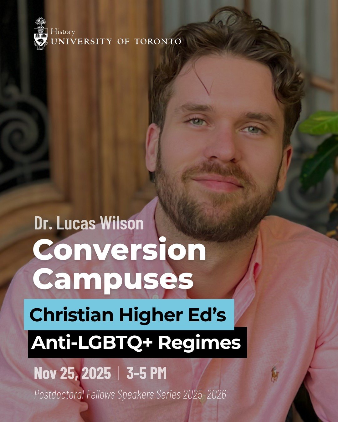 🔔 One week away! 

On Nov 25, Dr. Lucas Wilson (@lukeslamdunkwilson) will unpack how Christian higher education has long sought to &ldquo;reform&rdquo; queer and trans students through conversion practices&mdash;both overt and everyday. 

From offic
