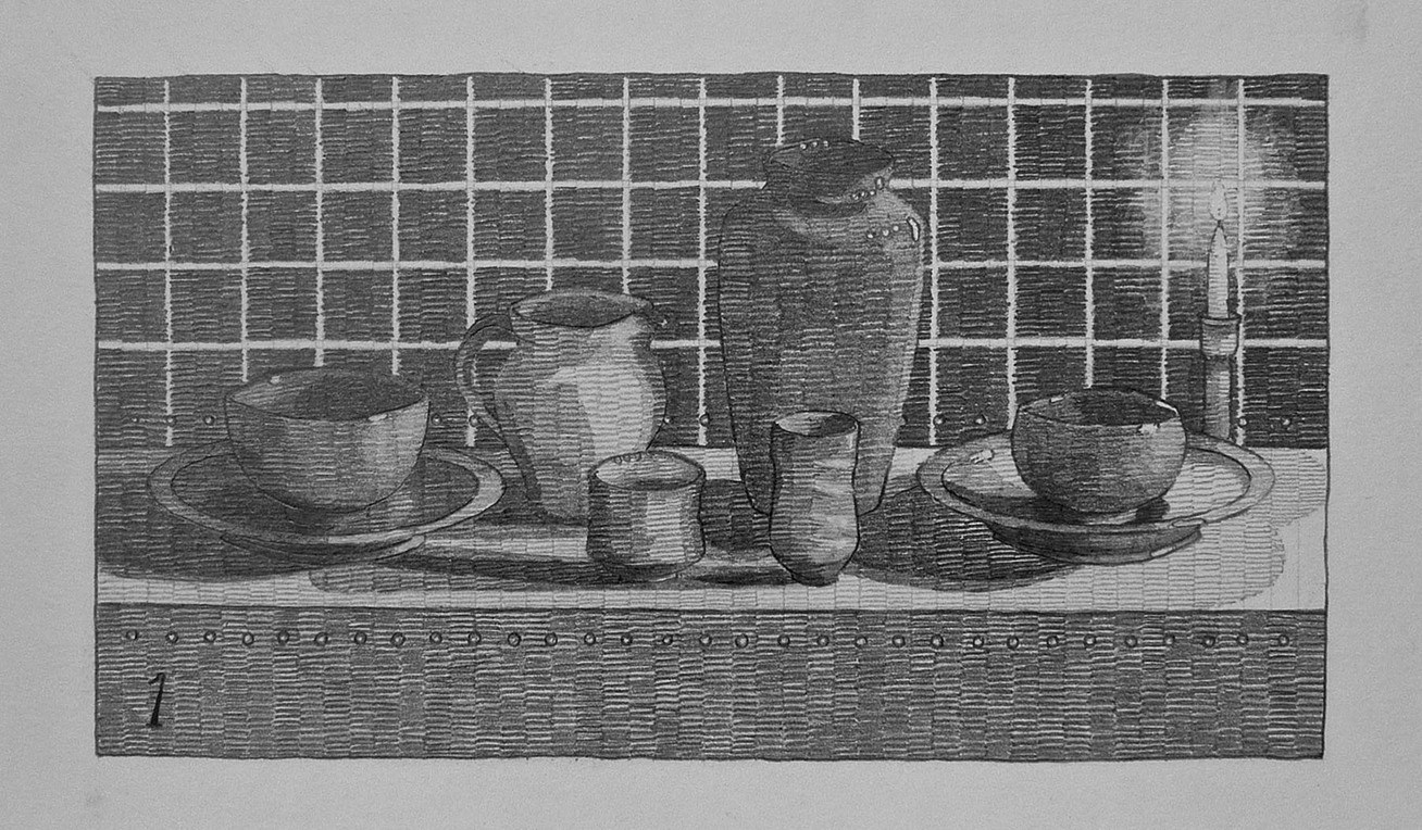 Max Adams Sequence 1., Looped, (2017) HB-6B Graphite Four Drawings at 8x4.25 in.