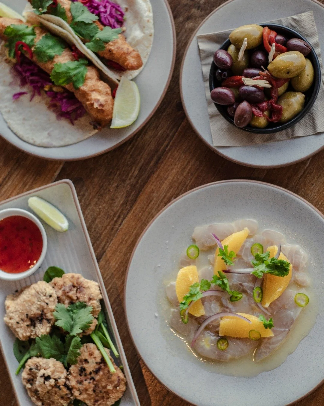 An ensemble made for sharing (or not sharing):

Warm Mixed Olives, fresh Snapper Ceviche, and golden Thai Fish Cakes. 

Available for dinner - 7 days.

Whalers Restaurant Exmouth | Open 7 Days | Breakfast, Lunch &amp; Dinner | Dine In &amp; Takeaway