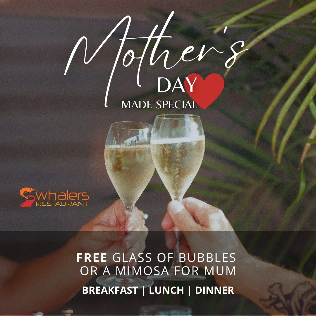 This 10 May, join us at Whalers for breakfast, lunch or dinner and we&rsquo;ll welcome Mum with a glass of bubbles or a mimosa on arrival.

Good food, great company, and a little extra for Mum. 🌸🌸

You bring Mum, we&rsquo;ll take care of the rest.