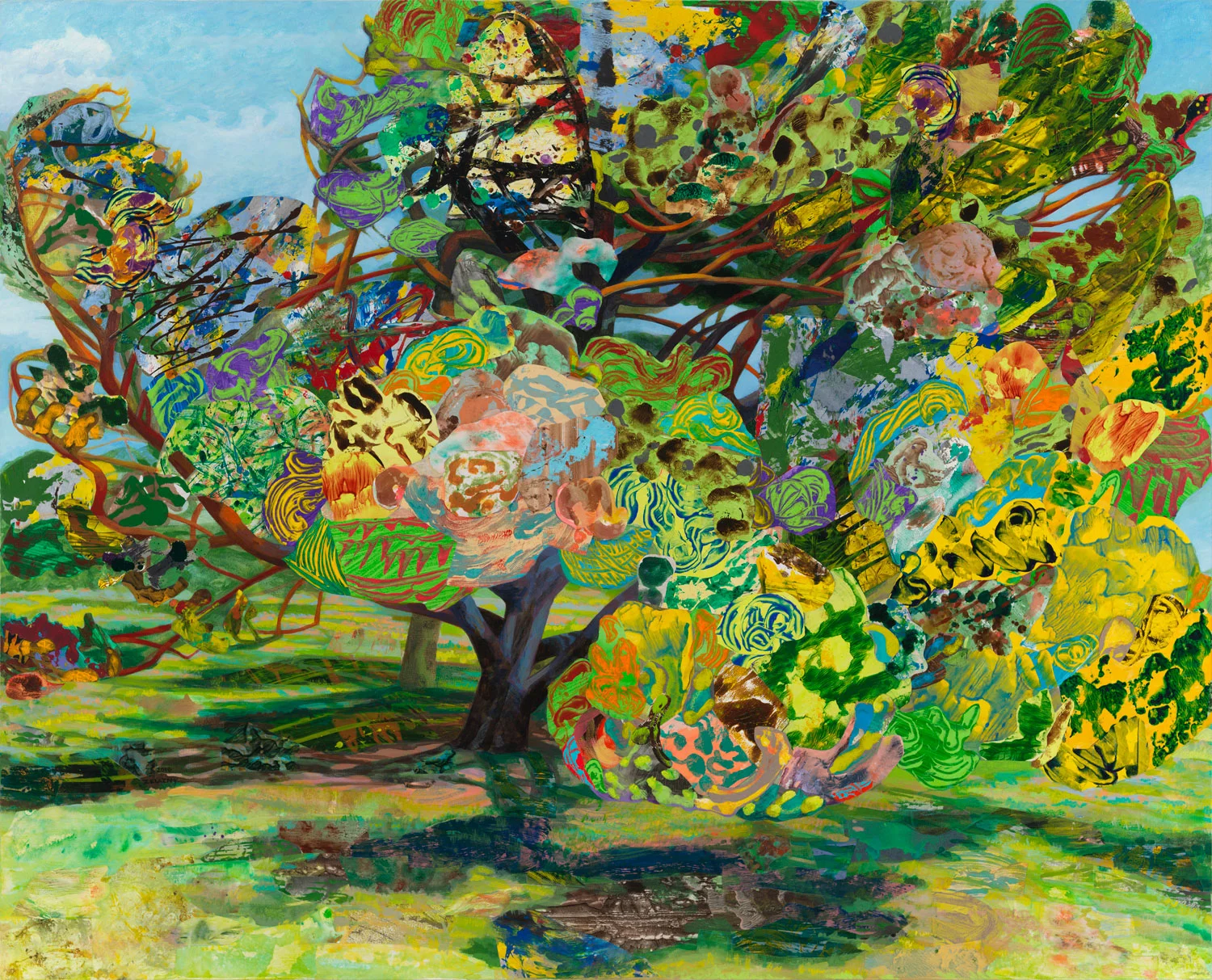 The Eyed Tree 5, 2016 acrylic, collage, oil on canvas, 48" x 60"