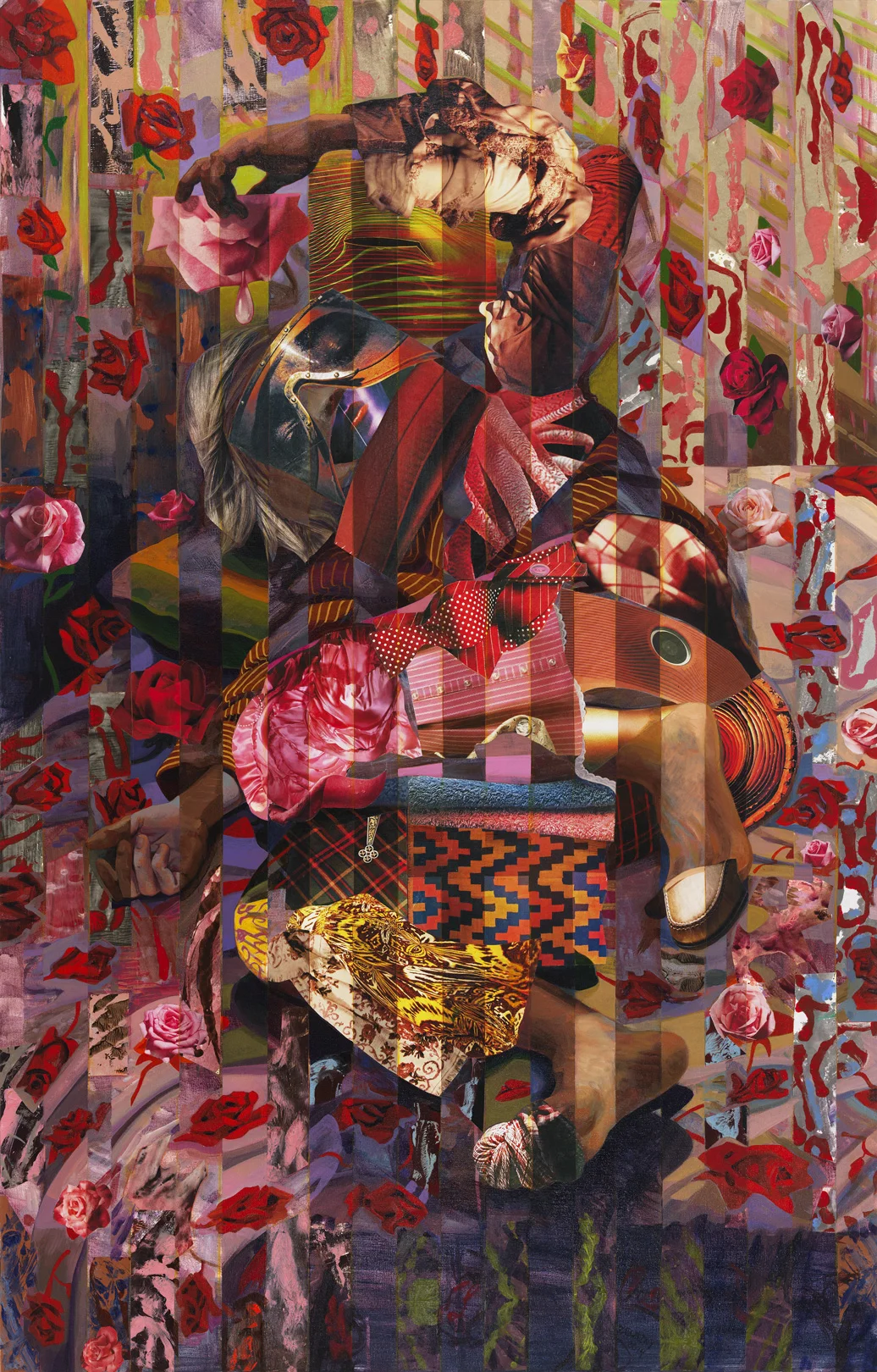 Material Matters, 2015, acrylic, collage, oil on canvas, 55" x 35"