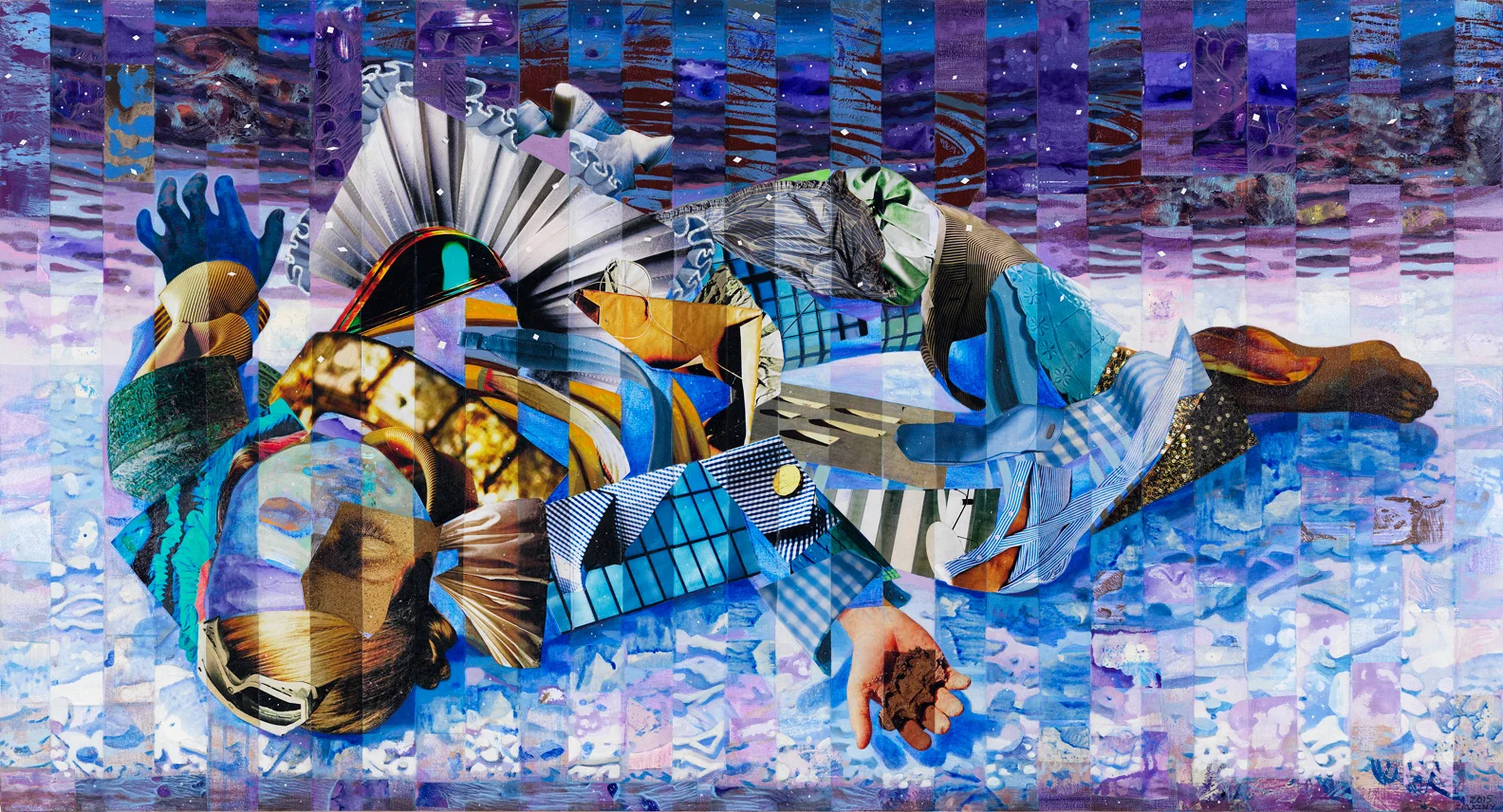The Rest is Easy, 2015, acrylic, collage, oil on canvas, 31" x 58"