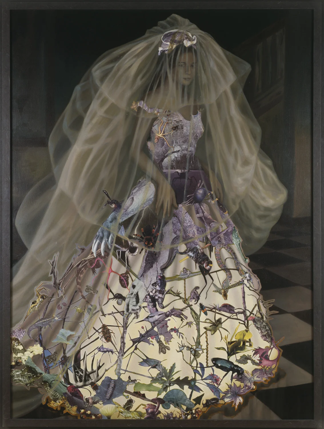 La Puntura, 1992, oil, collage on canvas, 74" x 56"