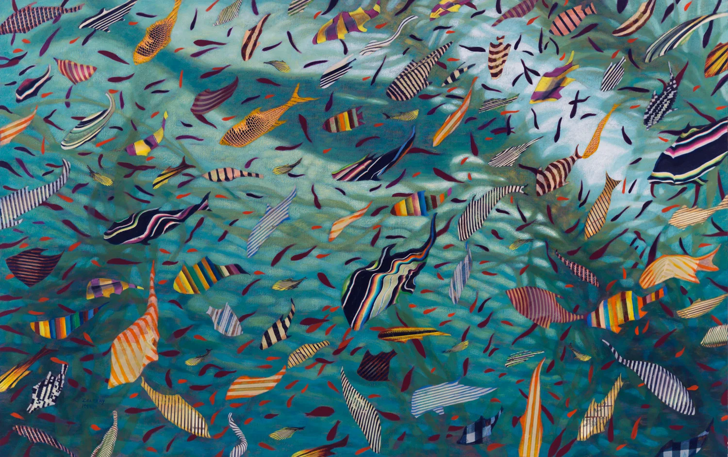 Next to Nothing, 1994, oil, collage, on canvas, 40" x 62.5"