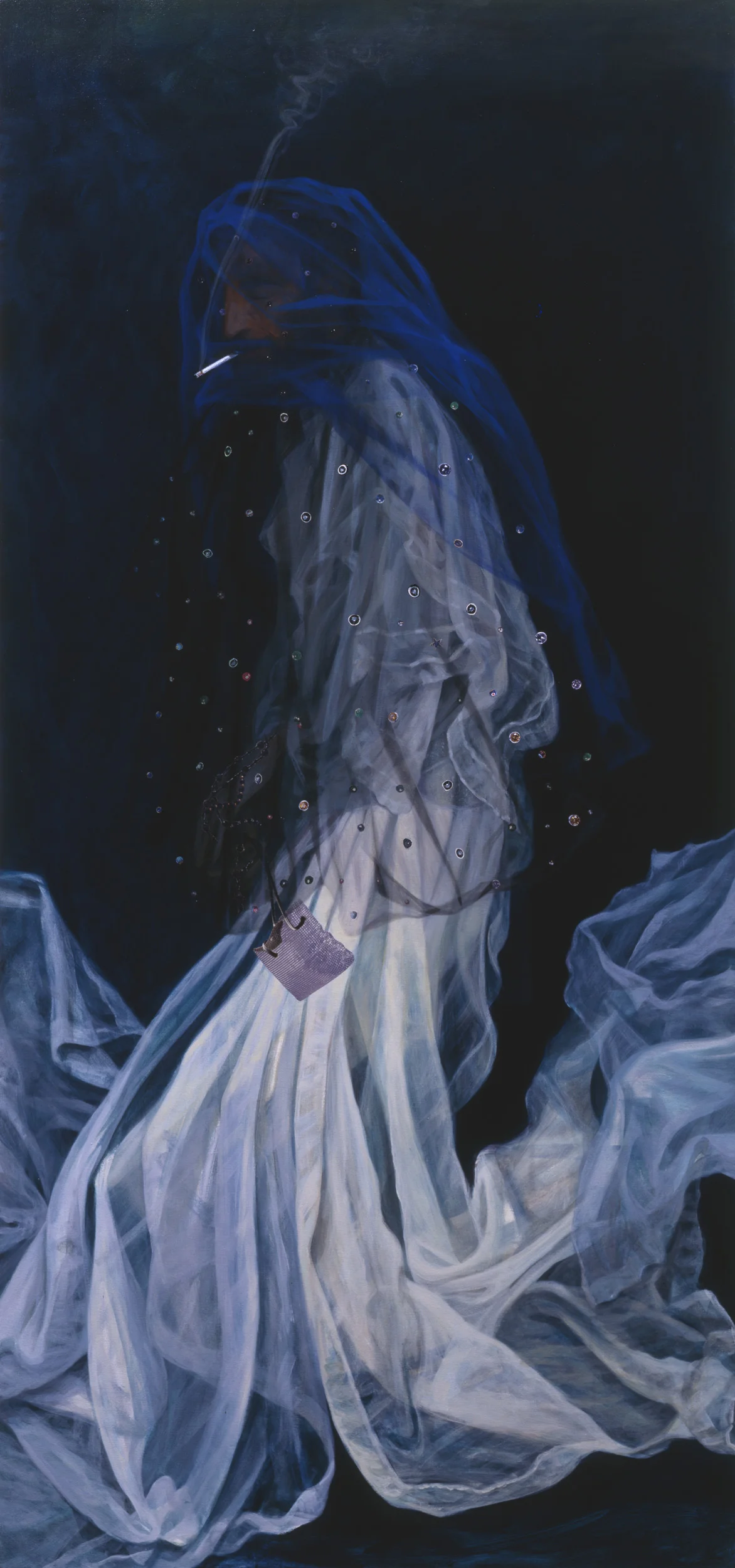 Old Art Hub, 2000, acrylic, oil, collage on canvas, 76" x 35.5"