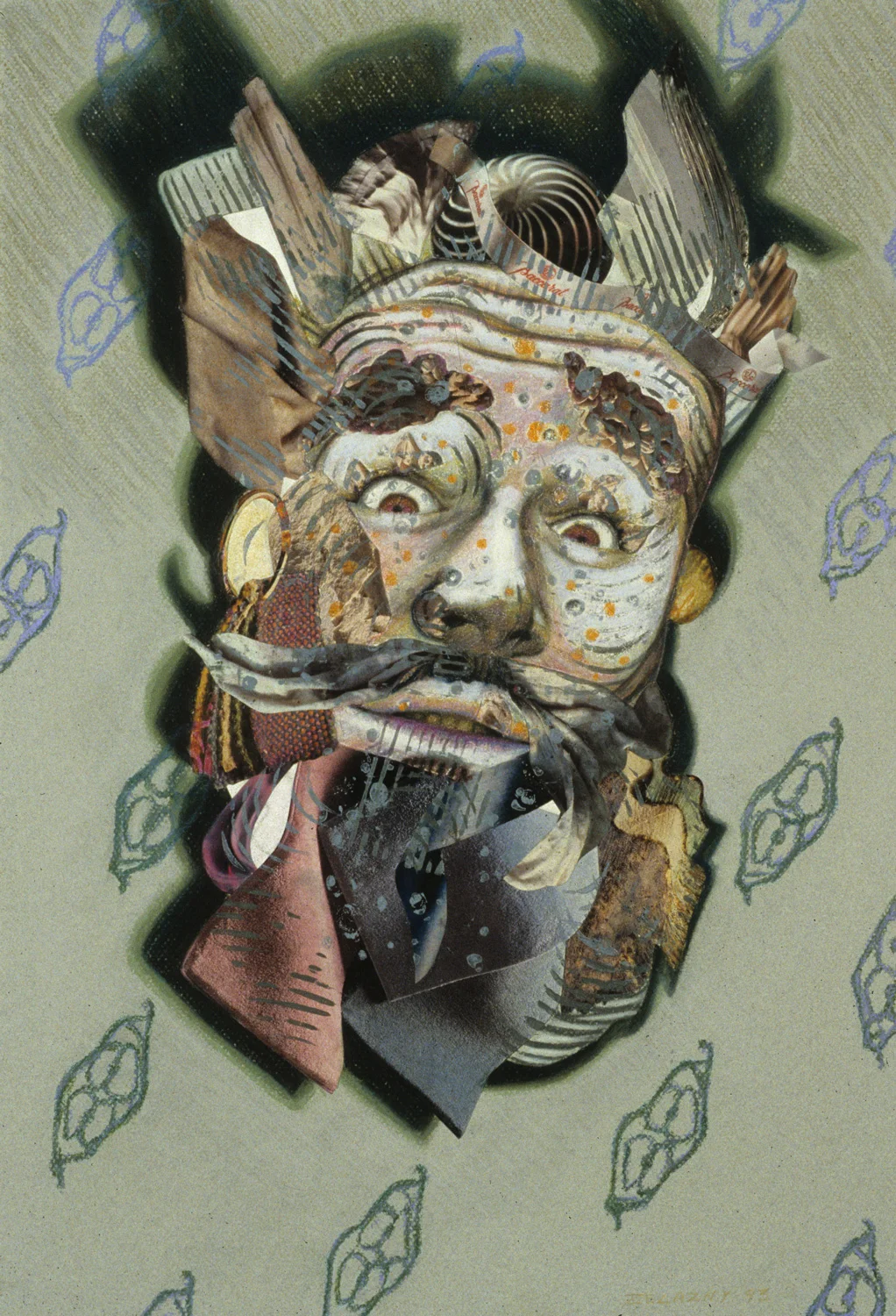 Puck's End, 1993, mixed media, collage on paper, 22" x 15"
