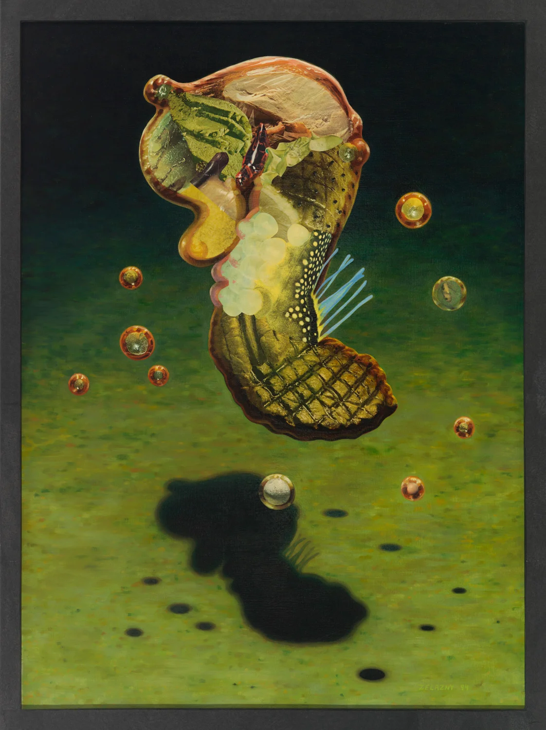 Cucumbra, 1993, oil, collage on canvas, 43" x 32"