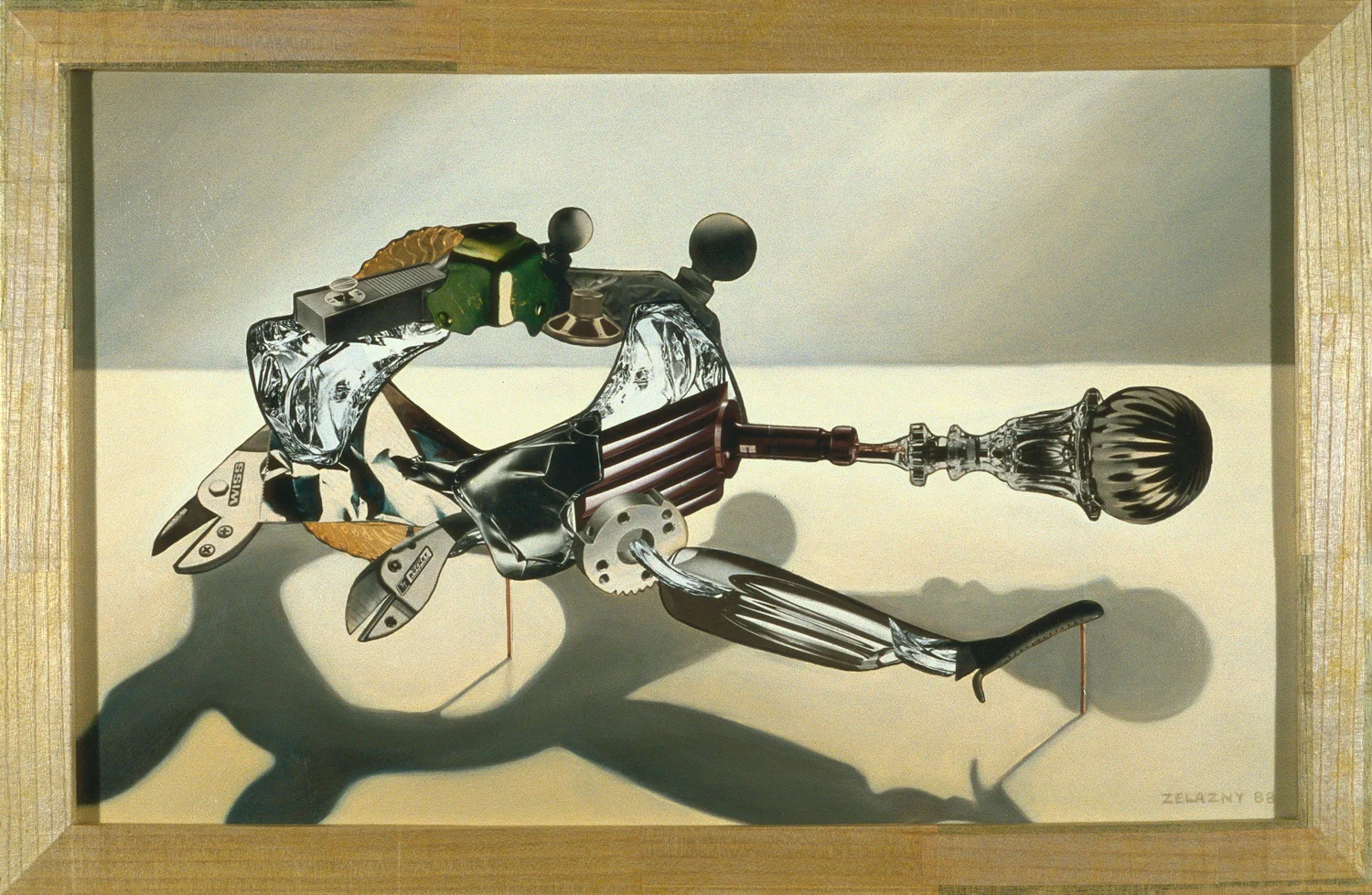 Horizontal Convertor, 1989, oil, collage on panel, 23" x 35"