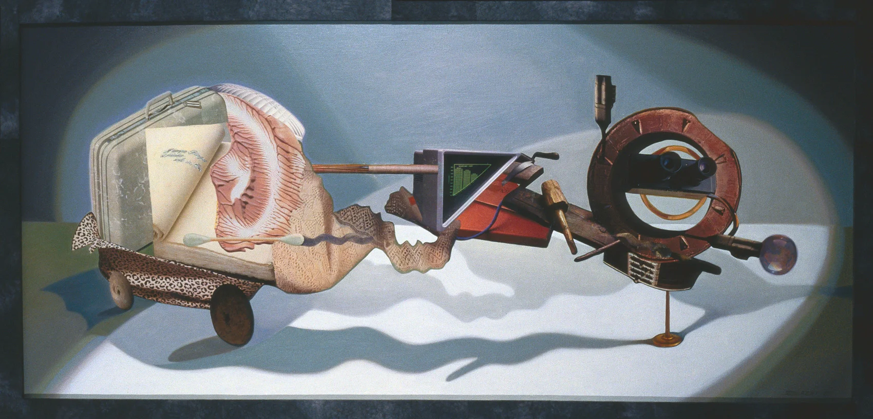 Seeing is Believing, 1989, oil, collage on canvas, 27" x 56"