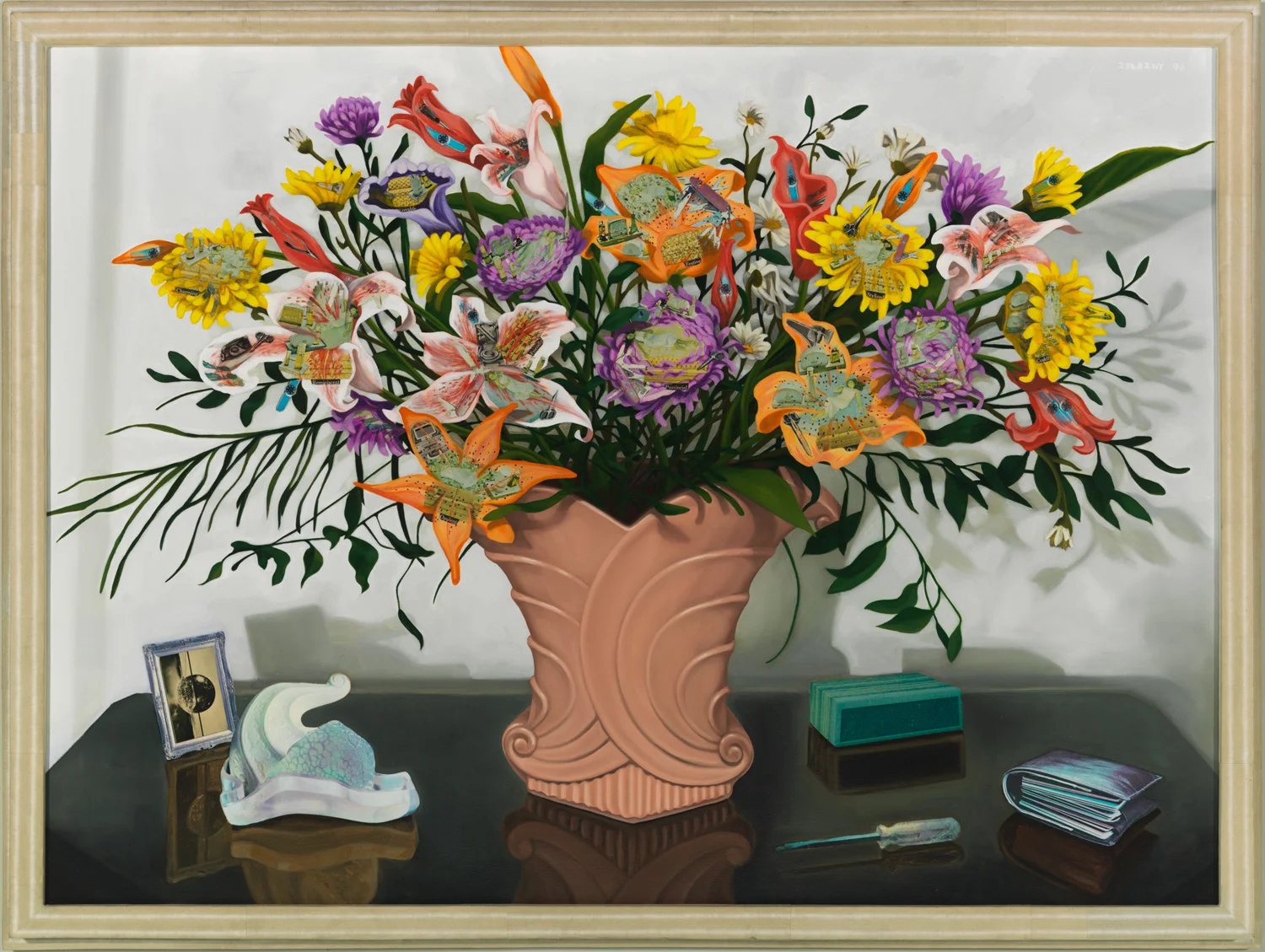The Big Bouquet, 1990, oil, collage on canvas, 36.5" x 48"
