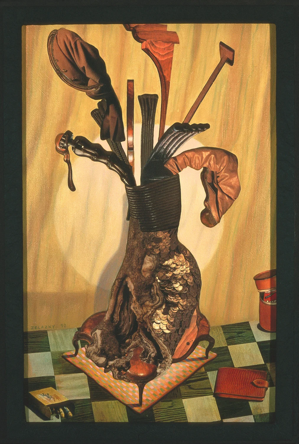 The Masculine Bouquet, 1990, oil, collage on canvas, 26" x 18"