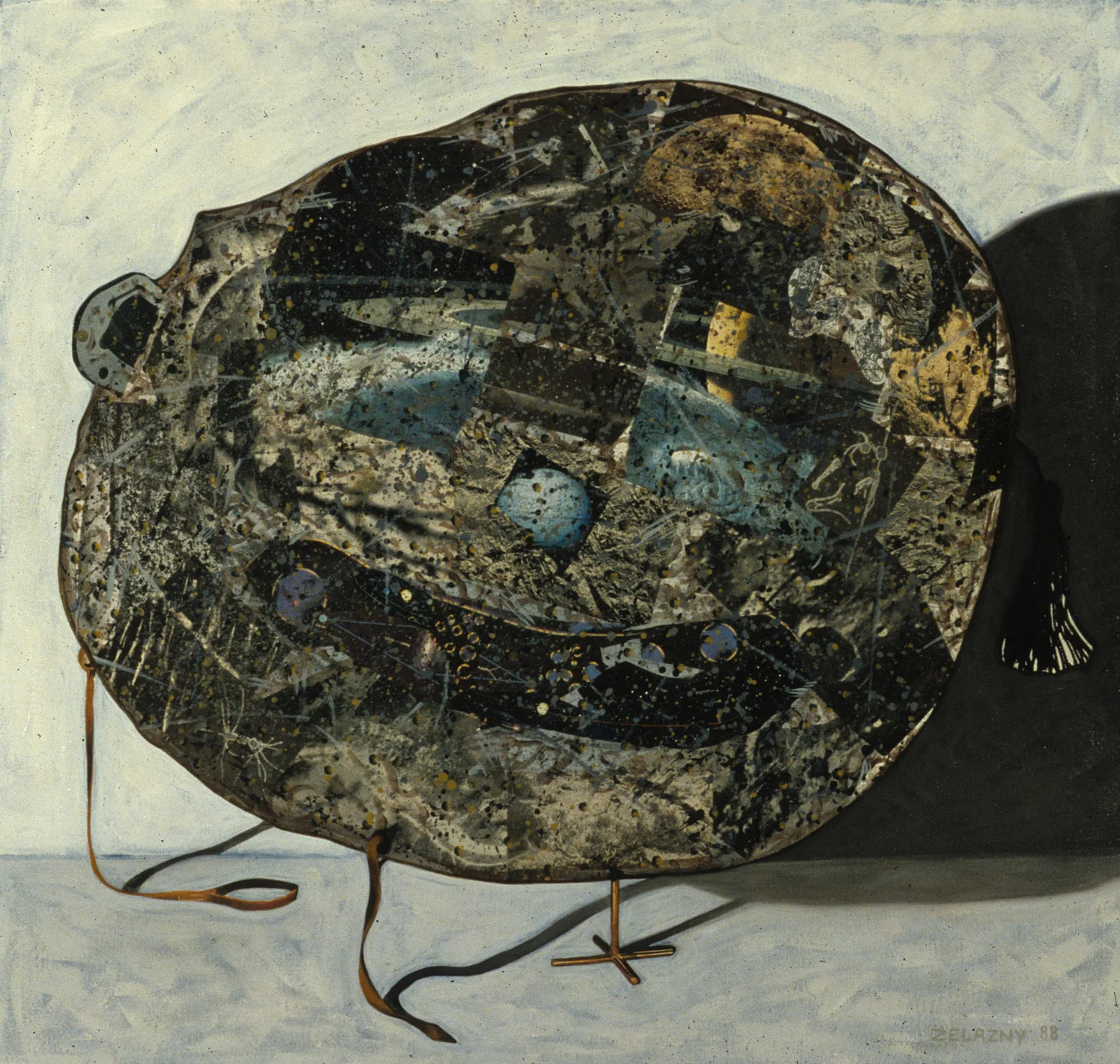 Mask 1, 1988, oil, collage on canvas, 31" x 33"