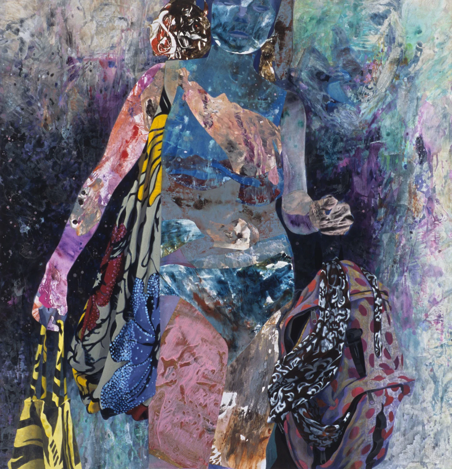Who's Seeing You, 2002, acrylic, oil, collage on canvas, 50" x 48"