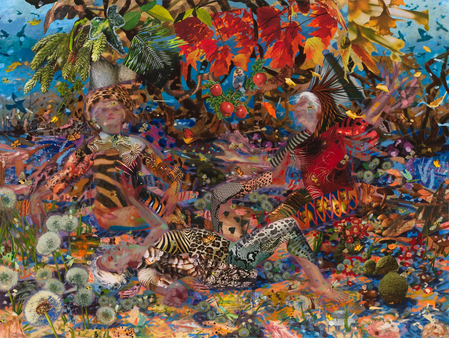 Motes, 2017, acrylic, collage on canvas, 44" x 59"