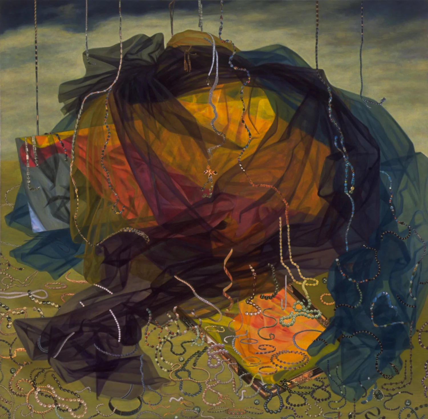 Close at Hand, 2000, acrylic, oil, collage on canvas, 57" x 58"