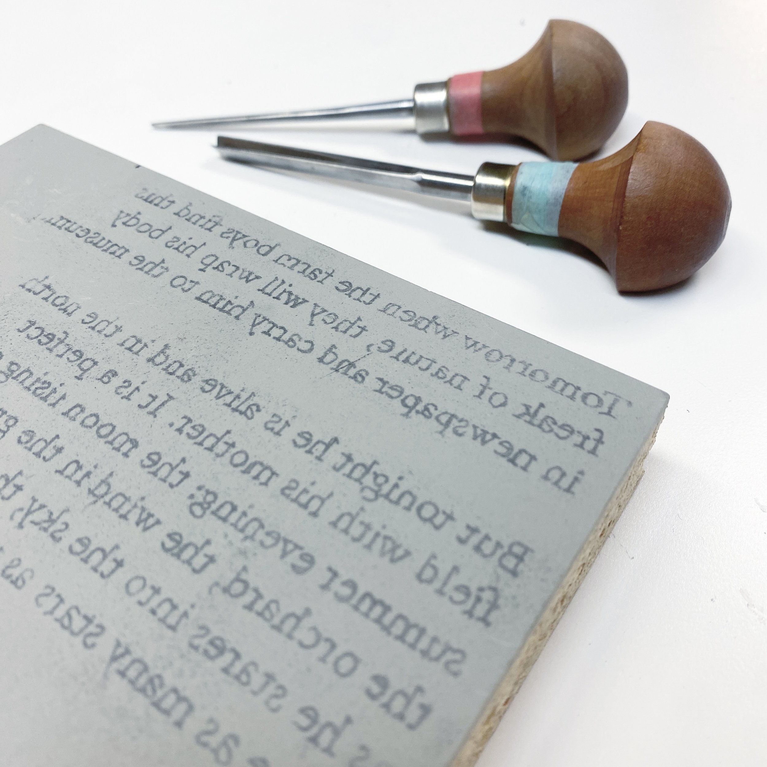 🔬teeny text
Carving up a poem as a relief block for a show next month at @blackfish_gallery 💅
Words to be met with image soon. 
.
.
#handcarved #reliefprint #linocut #linocutart #broadside #typography #poetry