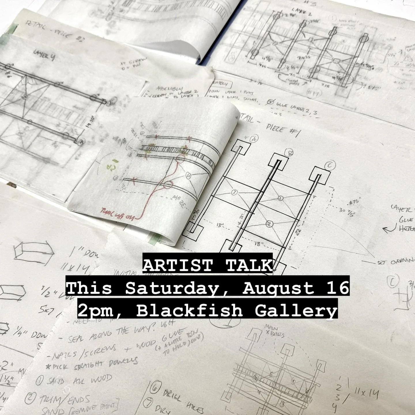 🎤 THIS SATURDAY 🎤 

Join myself and fellow Blackfisher @amyturnbullart as we delve into our new exhibits and share about our creative practices. 

Given that I&rsquo;m such a process person, I&rsquo;ll be bringing my notes and schematics that I cre