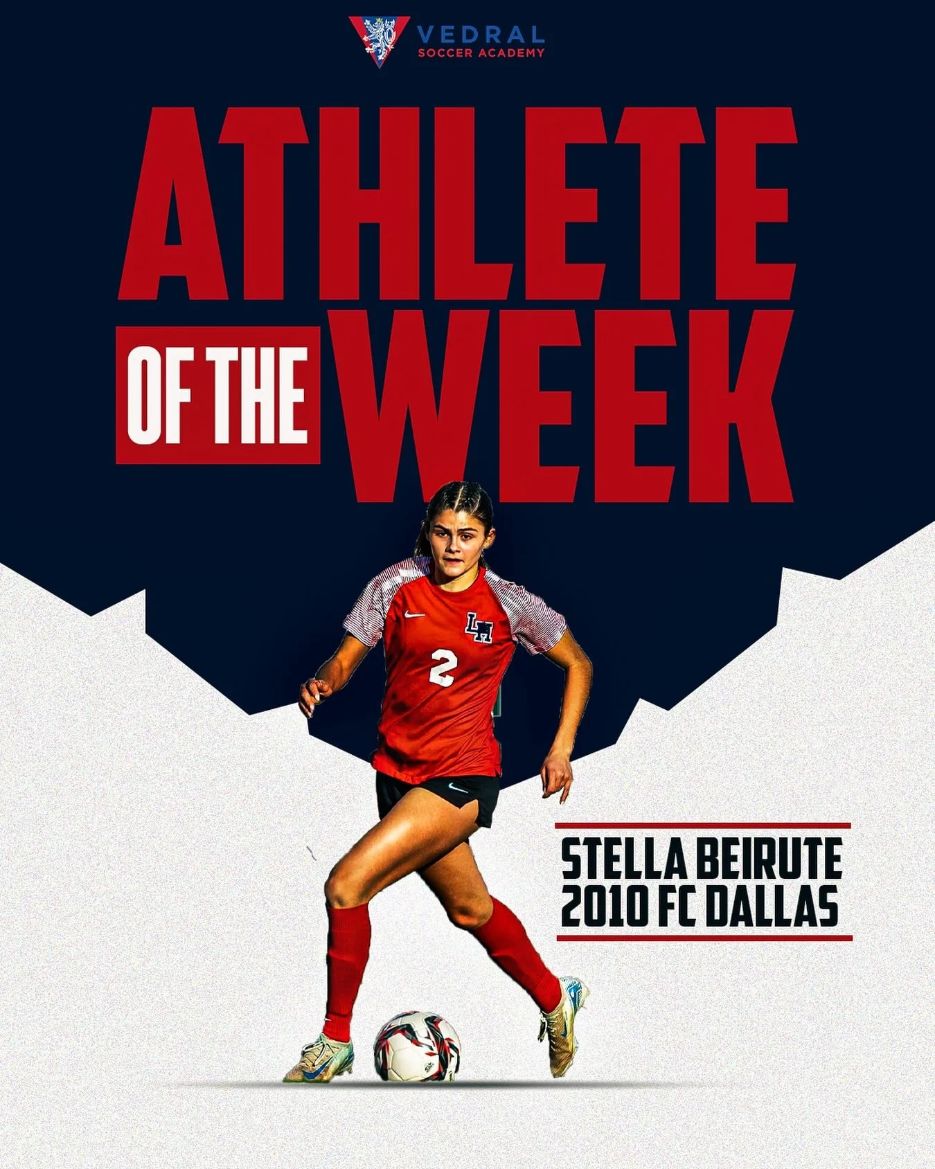 🏆 VEDRAL SOCCER ATHLETE OF THE WEEK 🏆

This week, we&rsquo;re recognizing one of the top 2010 FC Dallas players who also puts in the extra work with our Vedral Home School Academy! 🔥⚽️

A true Swiss Army knife on the field, she has the versatility