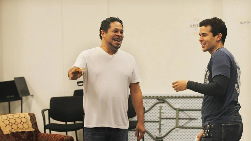 Edward Torres and Rey Lucas (Elliot Ortiz) in rehearsals for West Coast Premiere of Water by the Spoonful by Quiara Alegria Hudes at The Old Globe Theatre