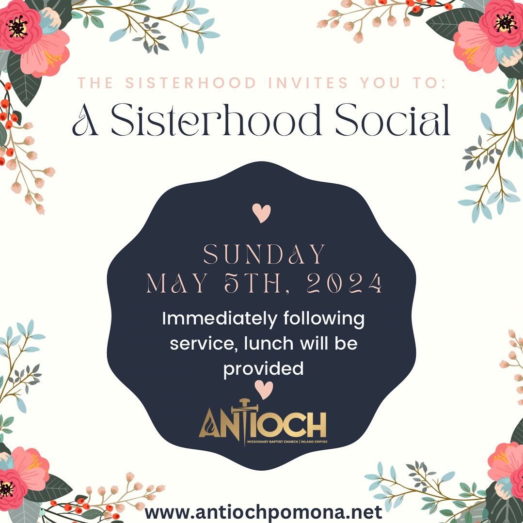 Sunday May 5th, immediately following service lunch will be provided to the Woman of AMBC to gather and get to know each other better!

2343 N San Antonio Ave.
Pomona, CA 91767

#sisterhood