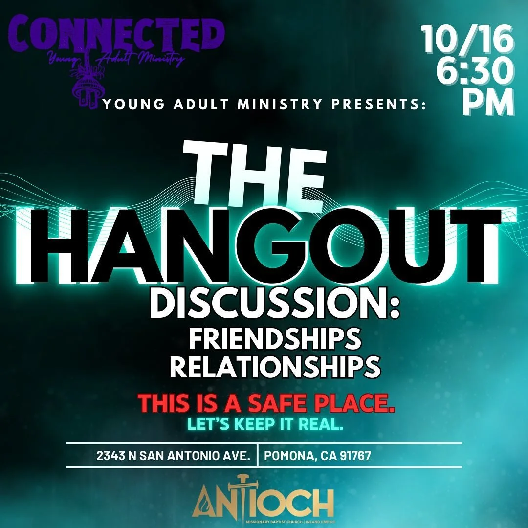 Connected &bull; Young Adult Bible Study is back and better than ever! Join us in person, at The Hangout on October 16th at 6:30 PM for an open discussion on REAL LIFE TOPICS. This is a judgment-free space where you can share your thoughts and explor