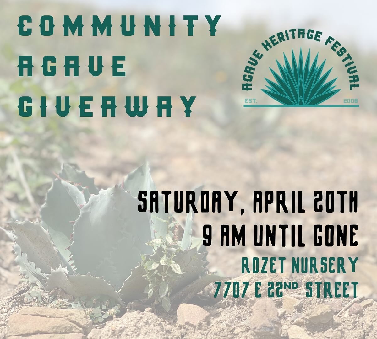 Our friends from @rozetnursery will be giving away free agave plants to the first 50 people to stop by on Saturday 4/20 . Supported by our sponsors at @borderlandsrestoration and @batconservationinternational Conservation ,this wonderful event will a