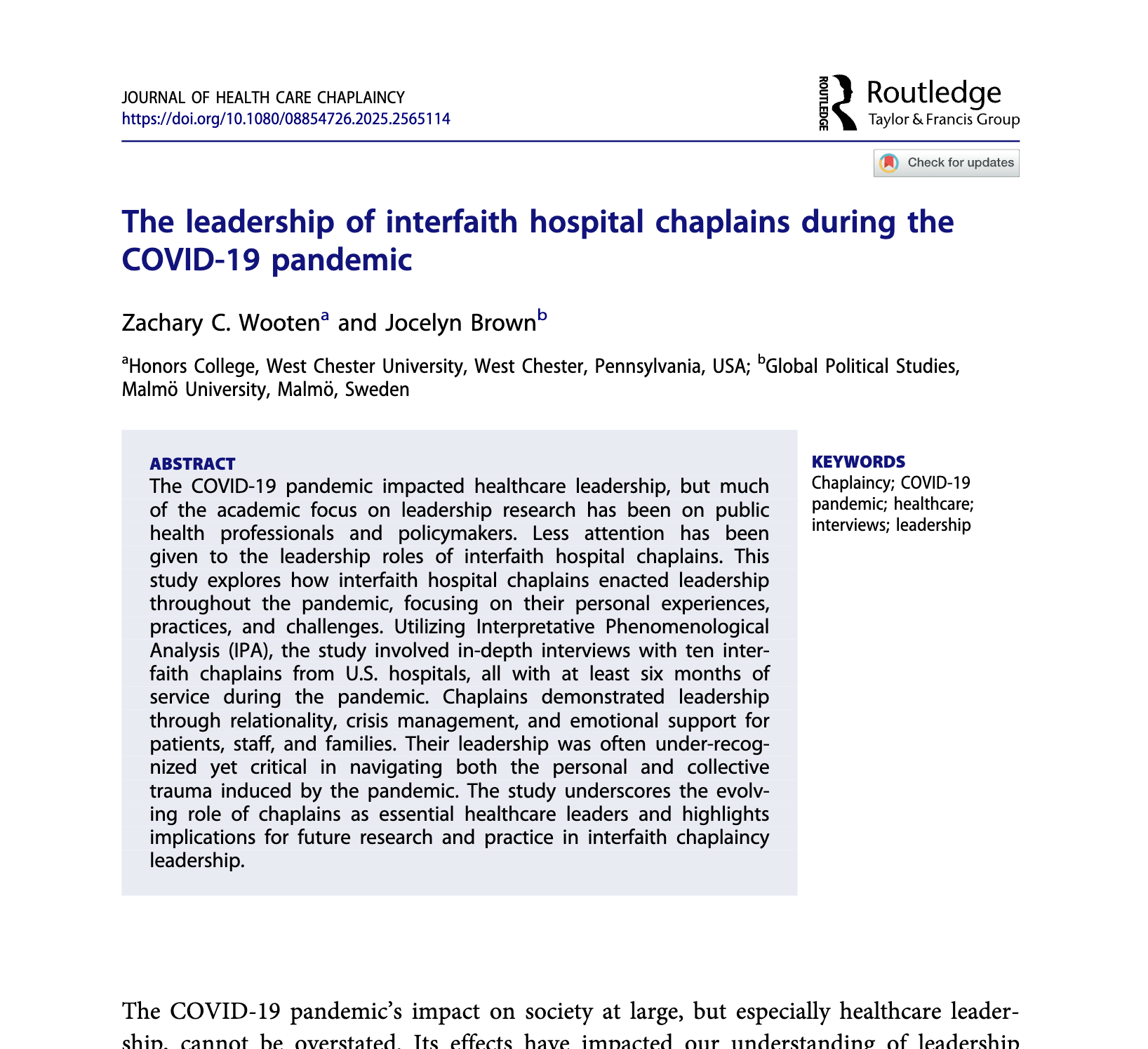 Journal of Healthcare Chaplaincy