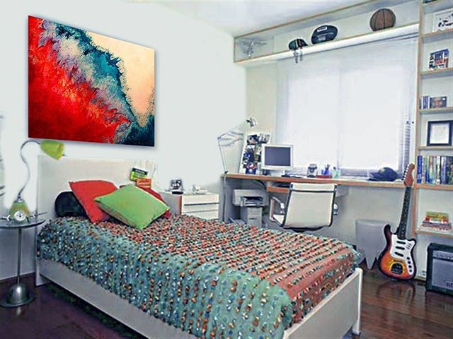 One vibrant abstract art work, displayed in three different room settings(two more to follow)⠀
@Port_art