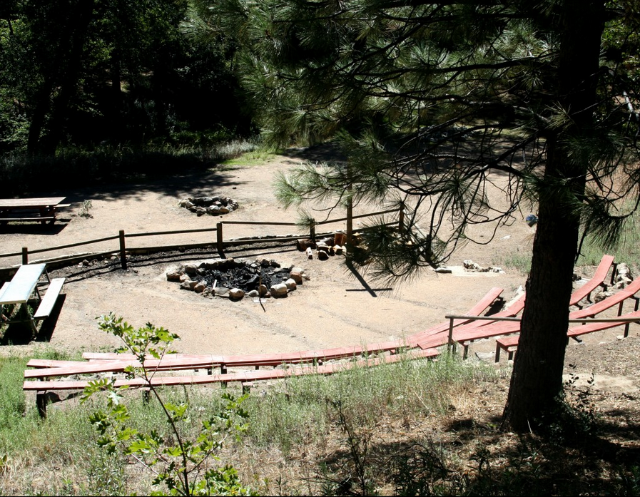 The amphitheater has bench seating, and there is also plenty of room next to this area for games and play. 
