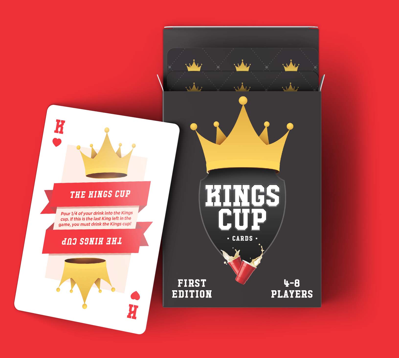 Red Cup Pong Kings Drinking 52 Waterproof Party Cards with Instructions & 8 Bonus Cards