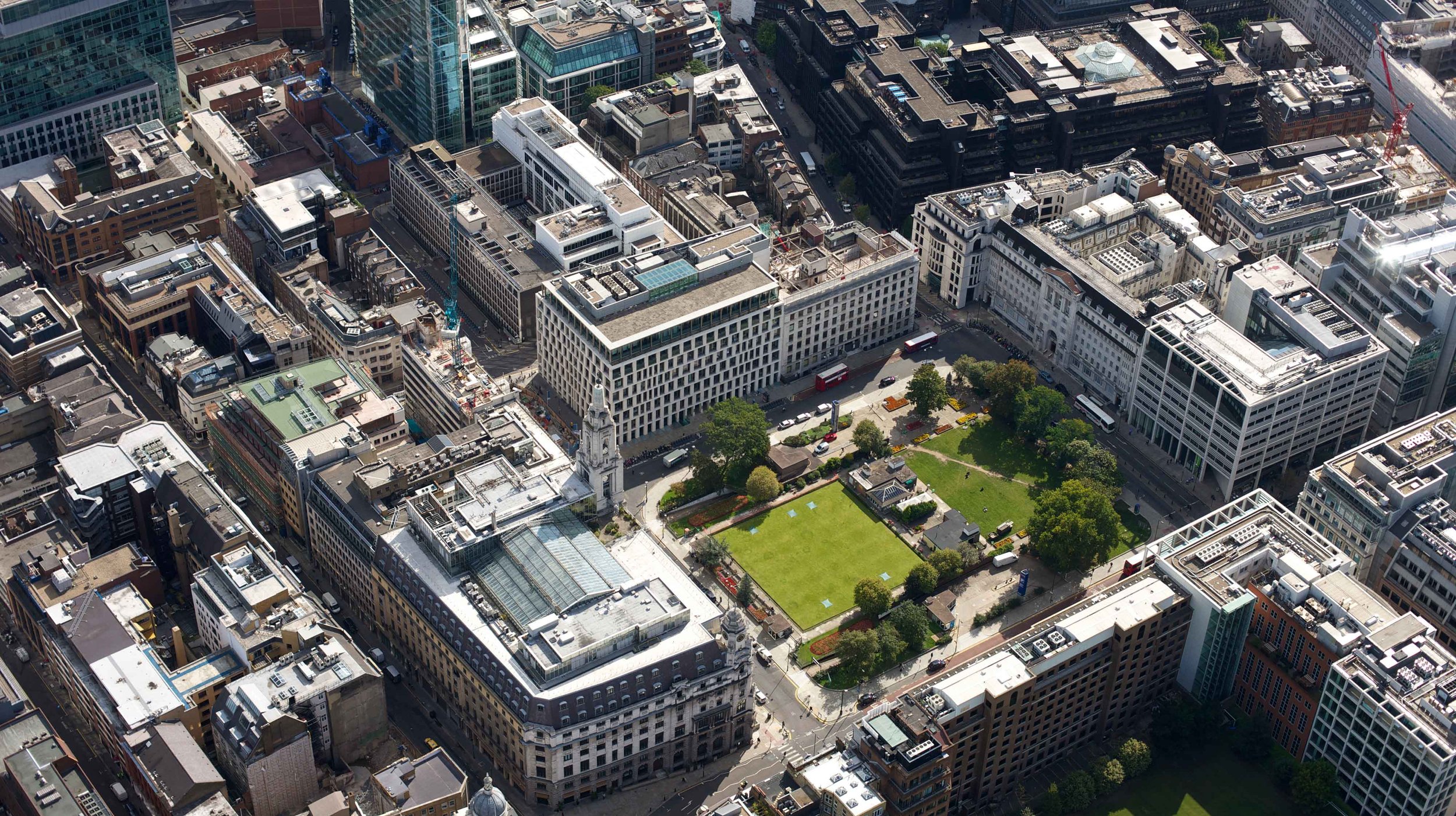 WOMO Architects London Finsbury Square Mixed-use Transformation Existing Park aerial