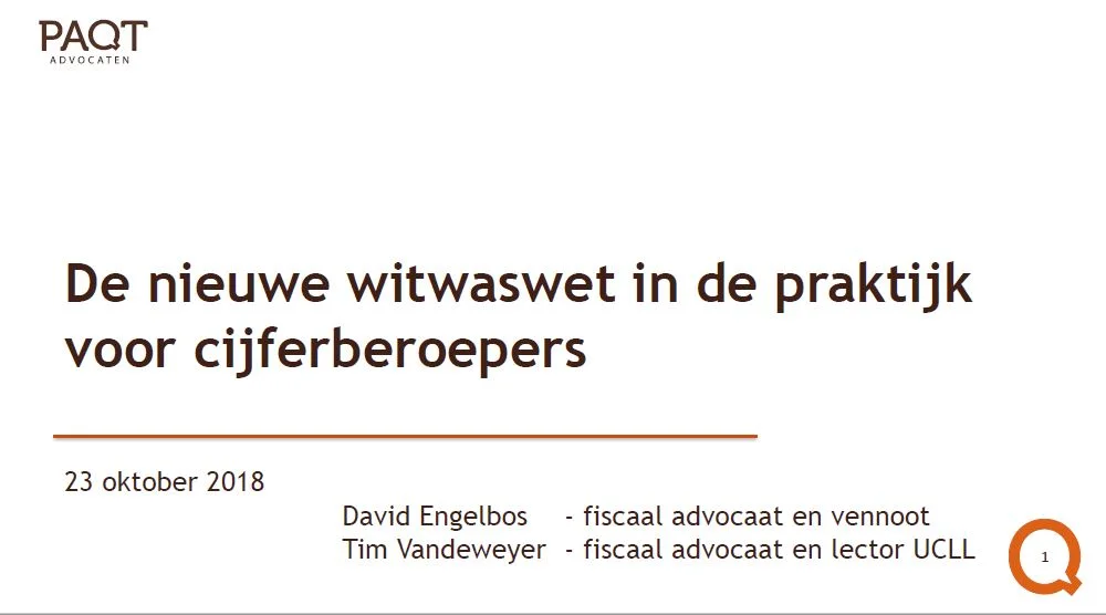 De nieuwe witwaswet en het UBO-register doorgelicht voor cijferberoepers: presentatie van 23 oktober 2018