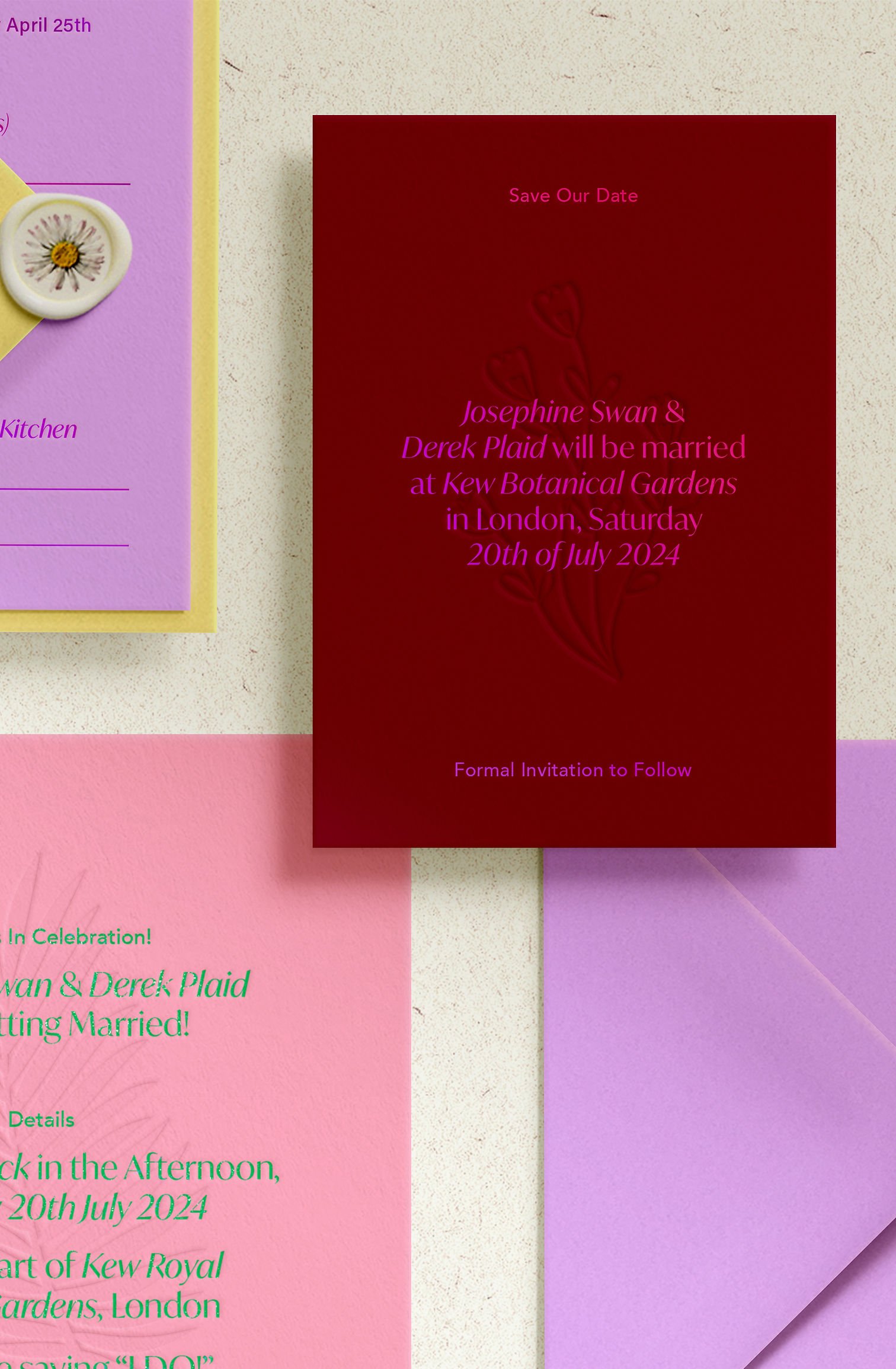 Red and pink save the date wedding invitation with floral wax seal.jpg