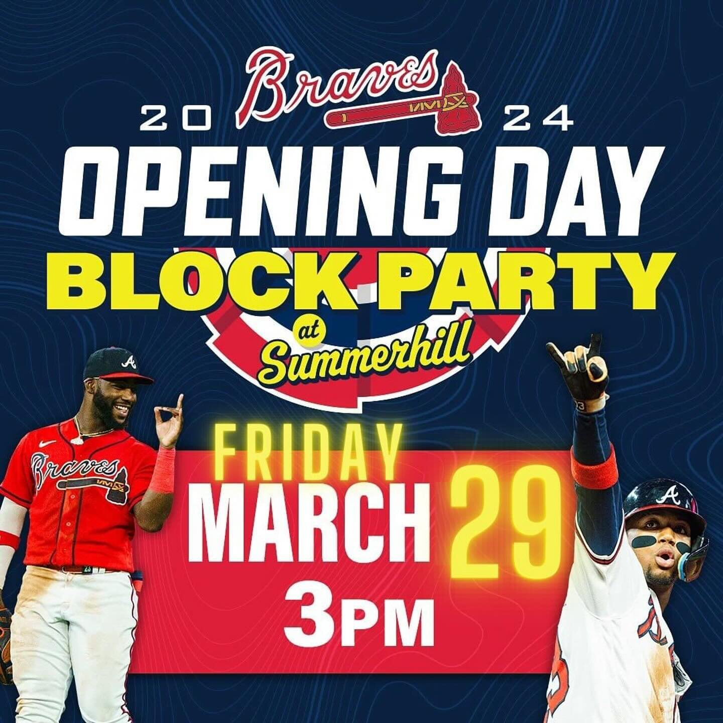 New date! #repost @summerhill_atl
・・・
🚨The @braves Opening Day Block Party has a NEW DATE: FRIDAY, MARCH 29 at 3:05PM🚨 
⁠
Join the fun all along Georgia Ave with watch parties at @woodschapelbbq patio, @halfwaycrooks Biergarten, and @bocaatl patio,