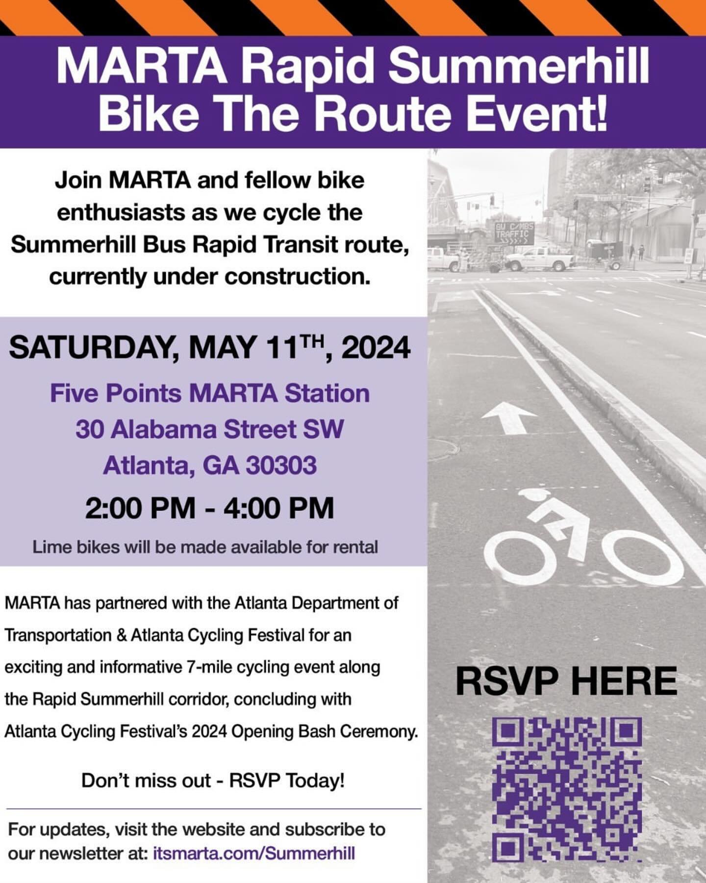 #repost @summerhill_atl
・・・
Get ready to pedal through Summerhill with @MARTAtransit &lsquo;s Bike The Route event! 🌇⁠
⁠
Join us on May 11th from 2 to 4 PM for a scenic ride along the Summerhill Bus Rapid Transit Route. Lime bikes will be available 