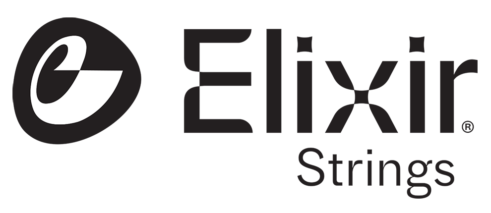 Elixir Strings logo featuring a stylized letter 'e' inside a black circle, with the brand name 'Elixir Strings' next to it.