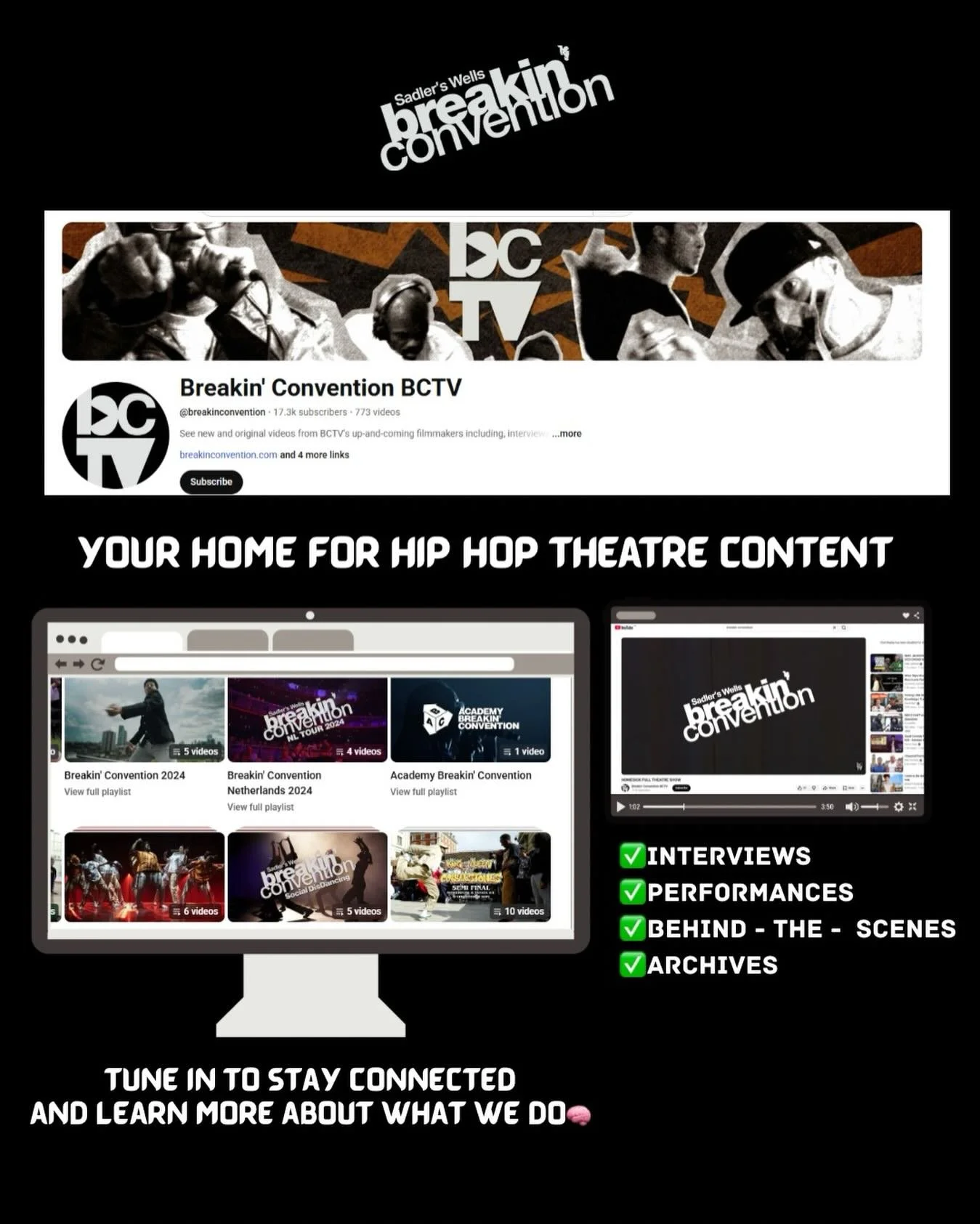 💥Check out our YouTube channel - BCTV💥

Explore interviews, performances, behind-the-scenes moments and the legacy of Hip Hop Theatre all in one place!

💫Subscribe and dive into the culture💫

Just in case you missed it - our applications for our 