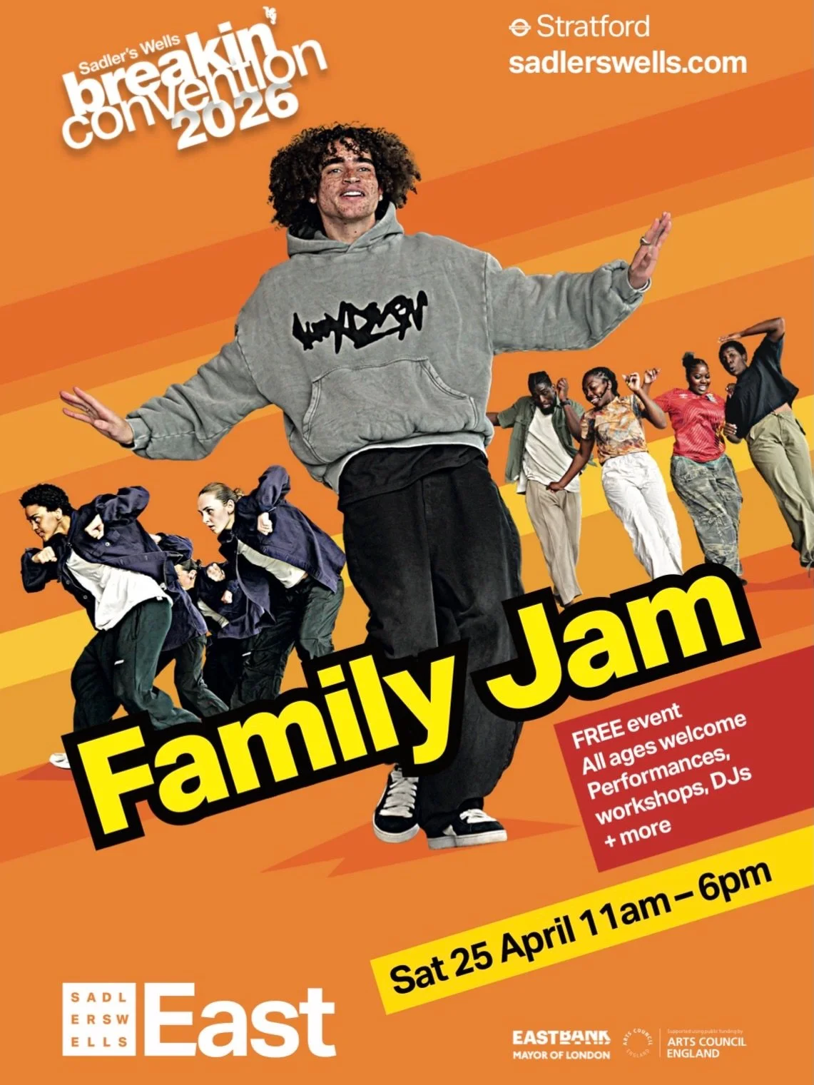 Family Jam 2026!&nbsp;🧡 Pull up with the family. Bring your energy. Let&rsquo;s move together! 

Breakin&rsquo; Convention takes over Sadler&rsquo;s Wells East for a full day of movement, music and community 🔥

Hosted by Jade Hackett, expect live p