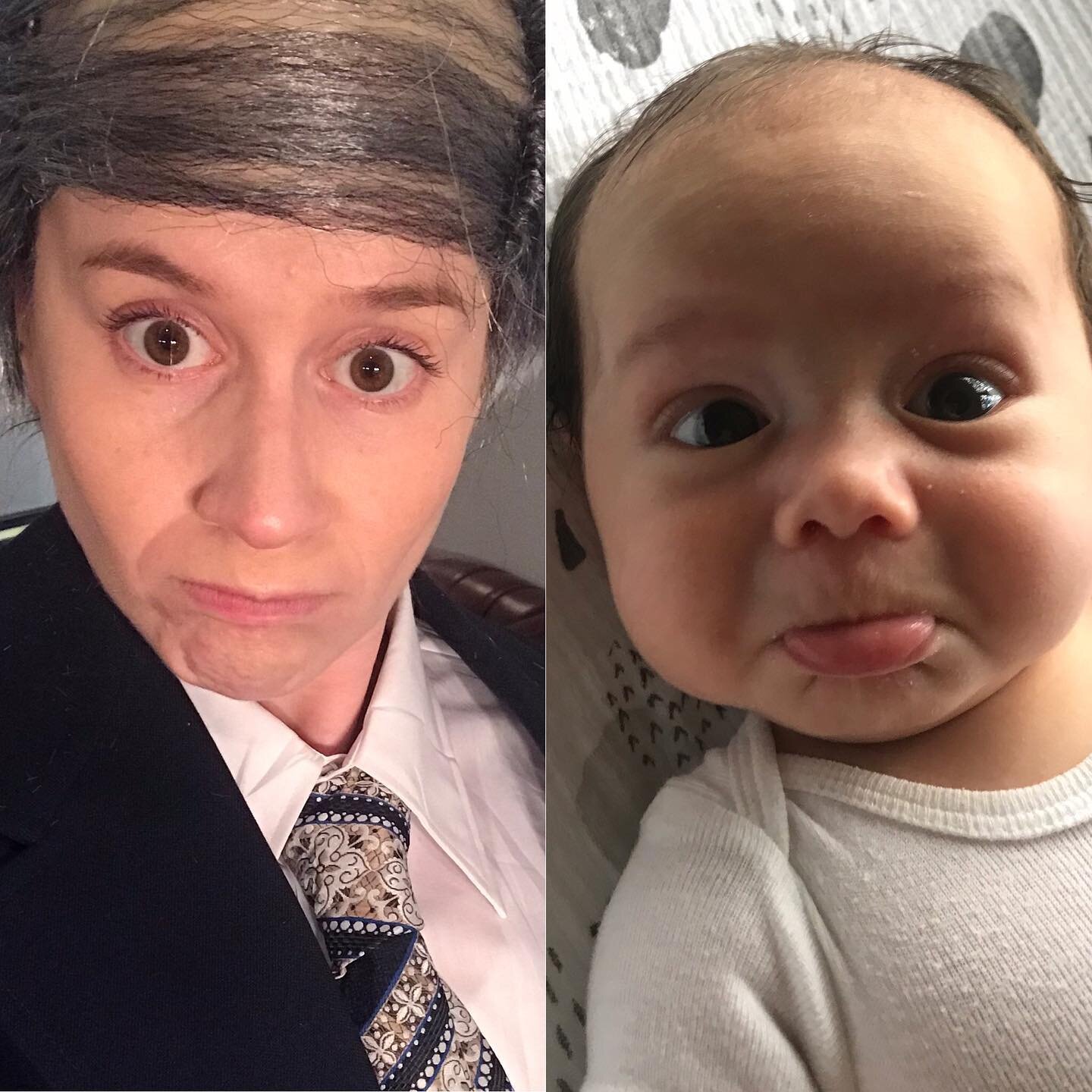 Mother and son... see the resemblance? 👀😂 A year ago, I was in rehearsals for a hilarious play, Michael Healey&rsquo;s 1979 @theatrenewbrunswick. Little did I know, I was pregnant with this one who&rsquo;s 4 MONTHS OLD today! It&rsquo;s bananas how