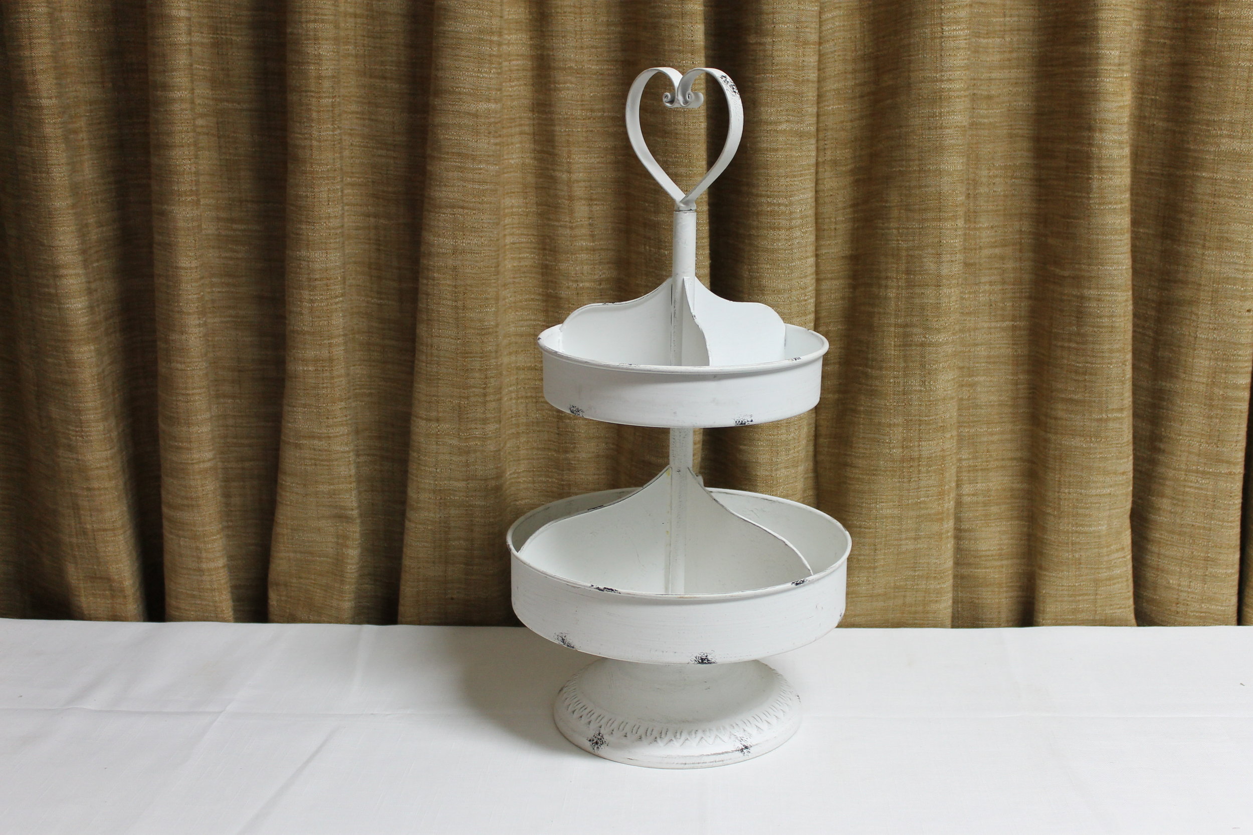 Shabby White Metal Two Tiered Stand