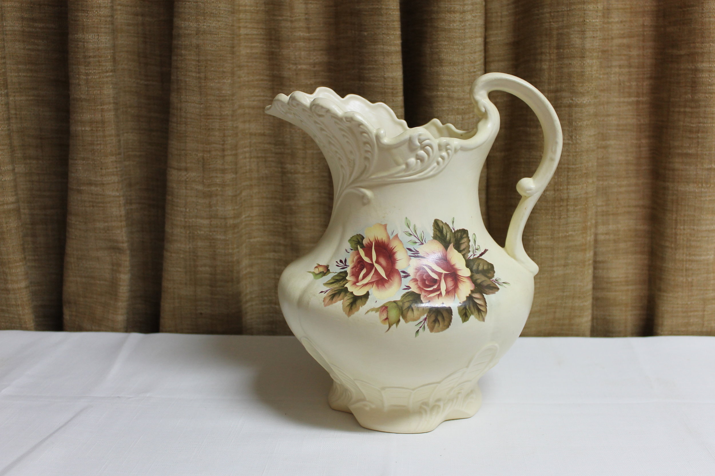 Vintage Floral Pottery Water Basin