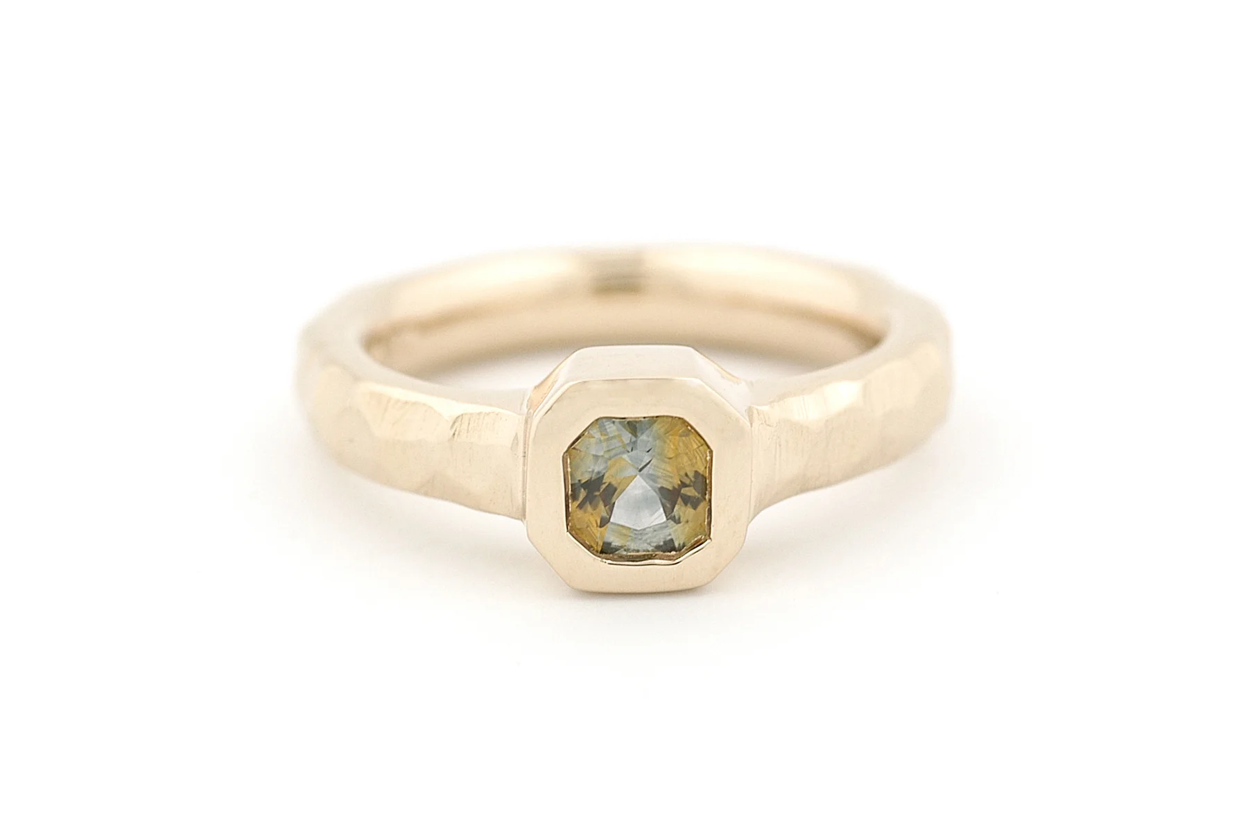 Custom Engagement Ring 14K Yellow Gold, Bi-Color Montana Sapphire