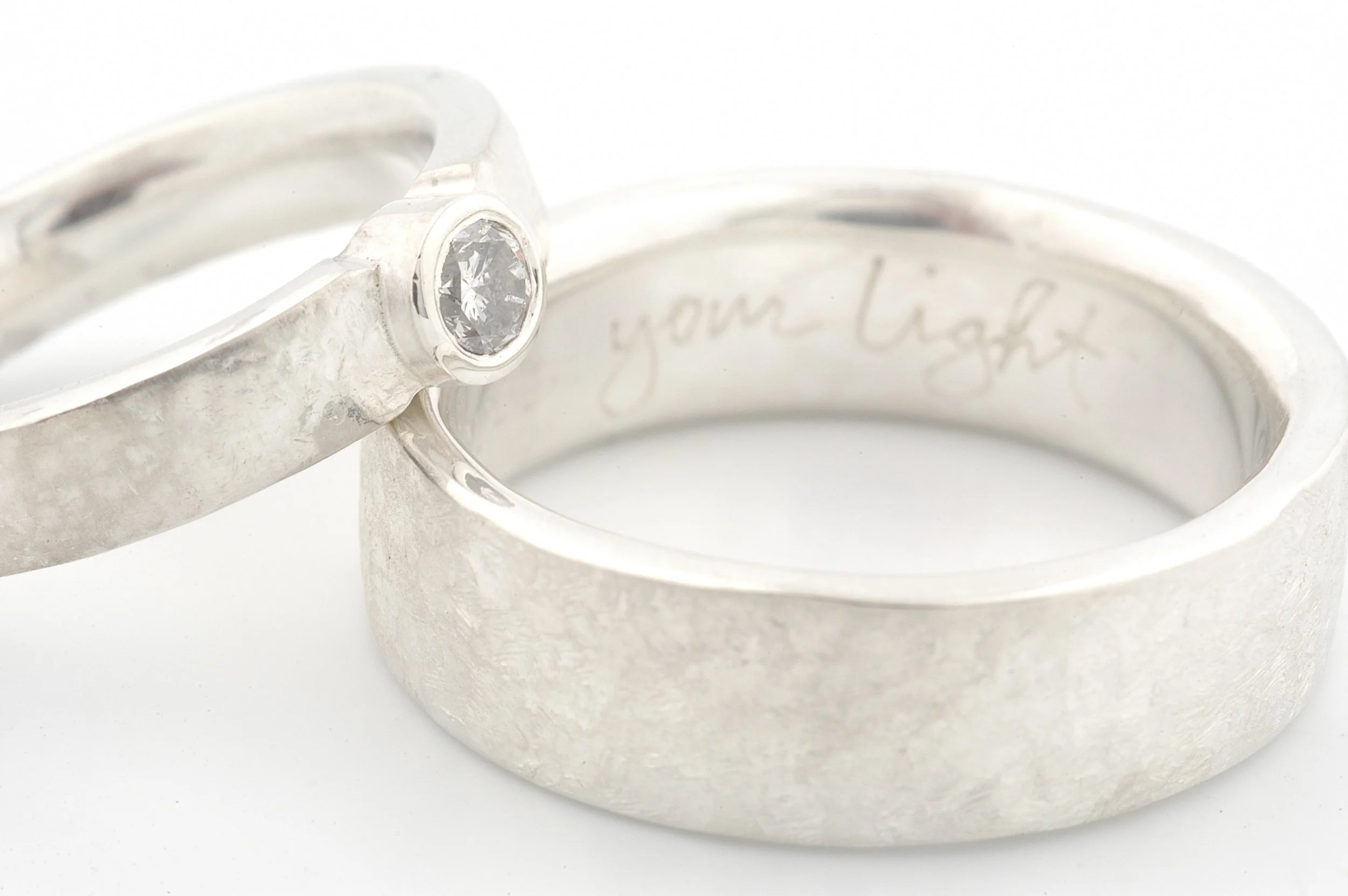 Custom Wedding Bands Palladium & Diamond solitaire with our signature leather texture