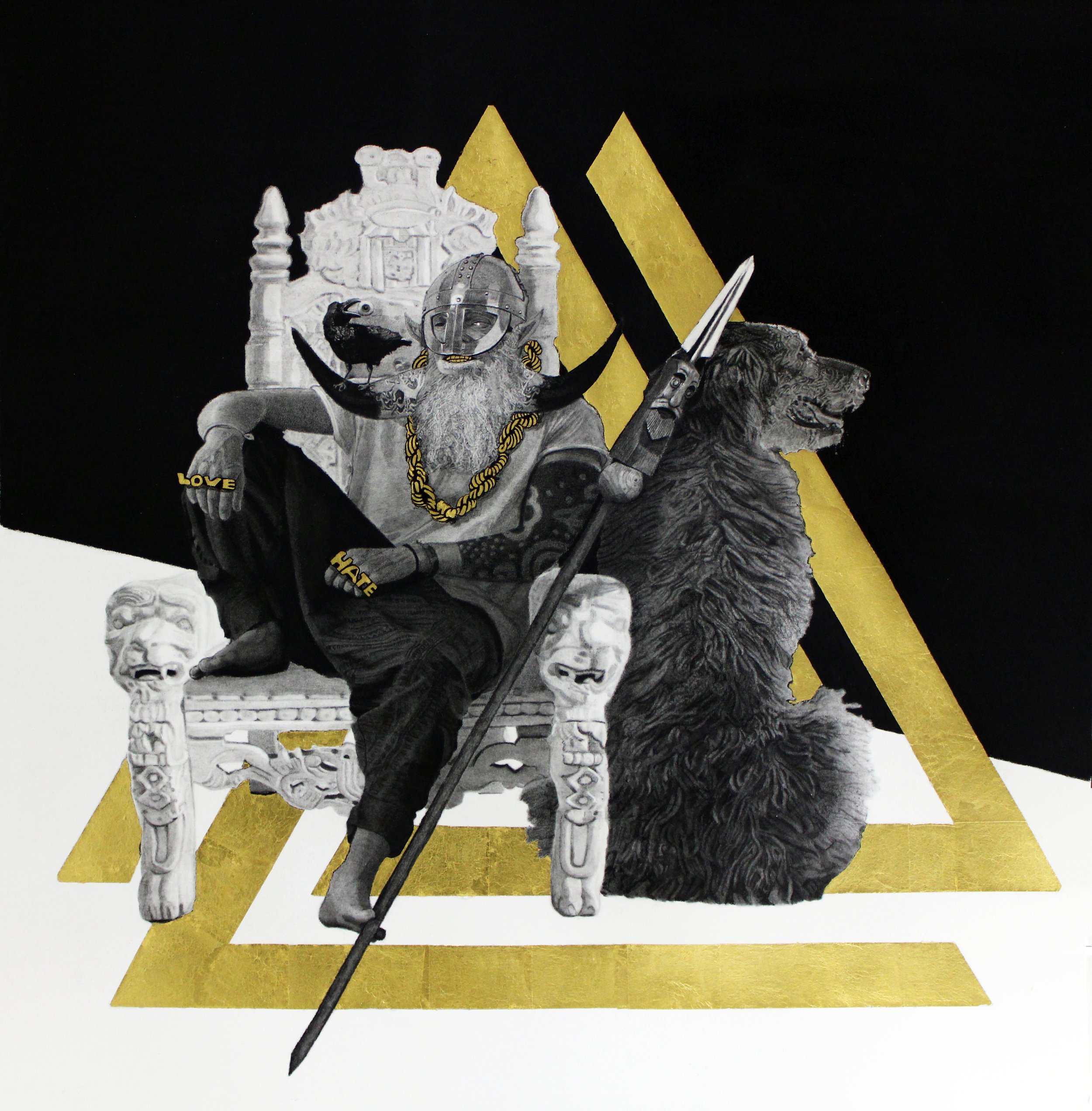  TRAP WEDNESDAY (charcoal, gold leaf 30" x 30") 