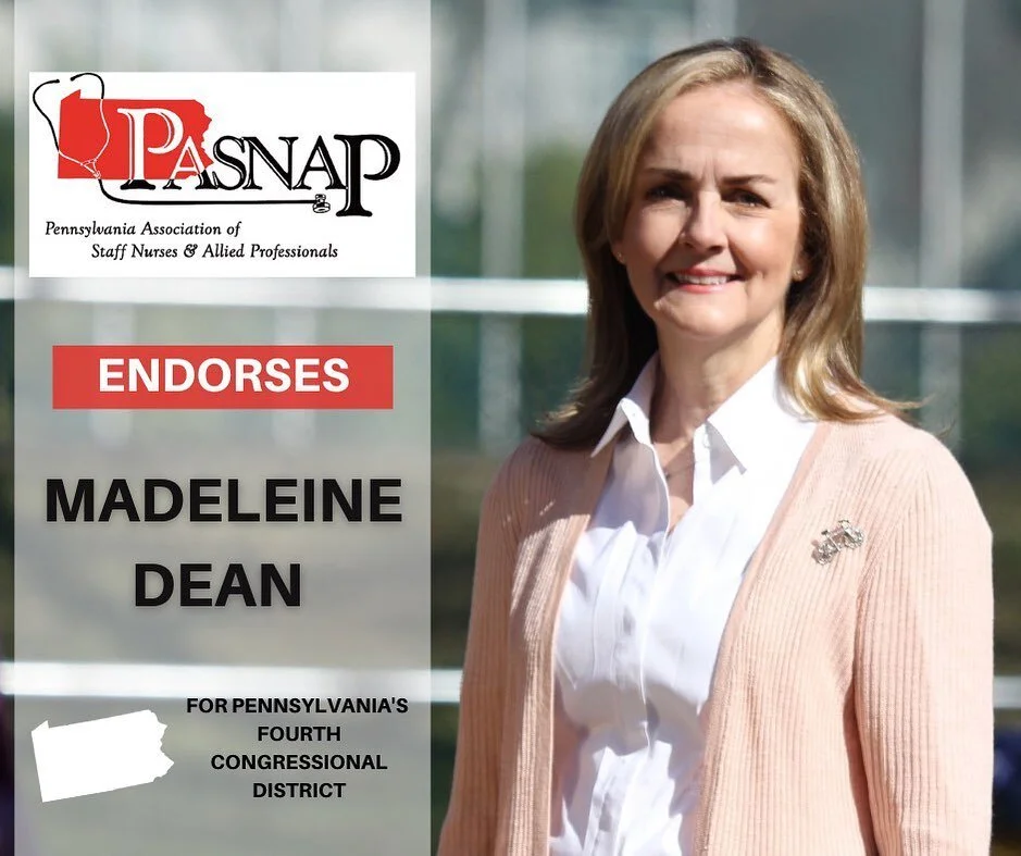 Thank you to the Pennsylvania Association of Staff Nurses and Allied Professionals for your endorsement. 

Nurses and healthcare professionals have been on the frontlines of the pandemic this year, protecting our communities. We must ensure that they